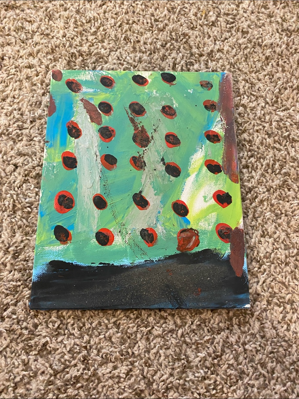 Abstract Green and Red Dot Canvas Wall Art